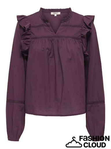 Only Edda Life Bluse med V-hals og Flæser, Blommefarvet